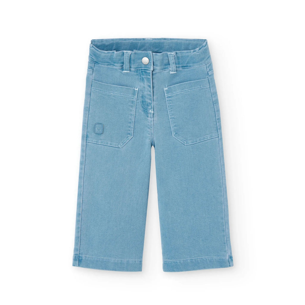 Jeans gamba dritta con tasche applicate blu slavato