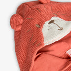 Cardigan tricot con cappuccio con orecchie 3D terracotta