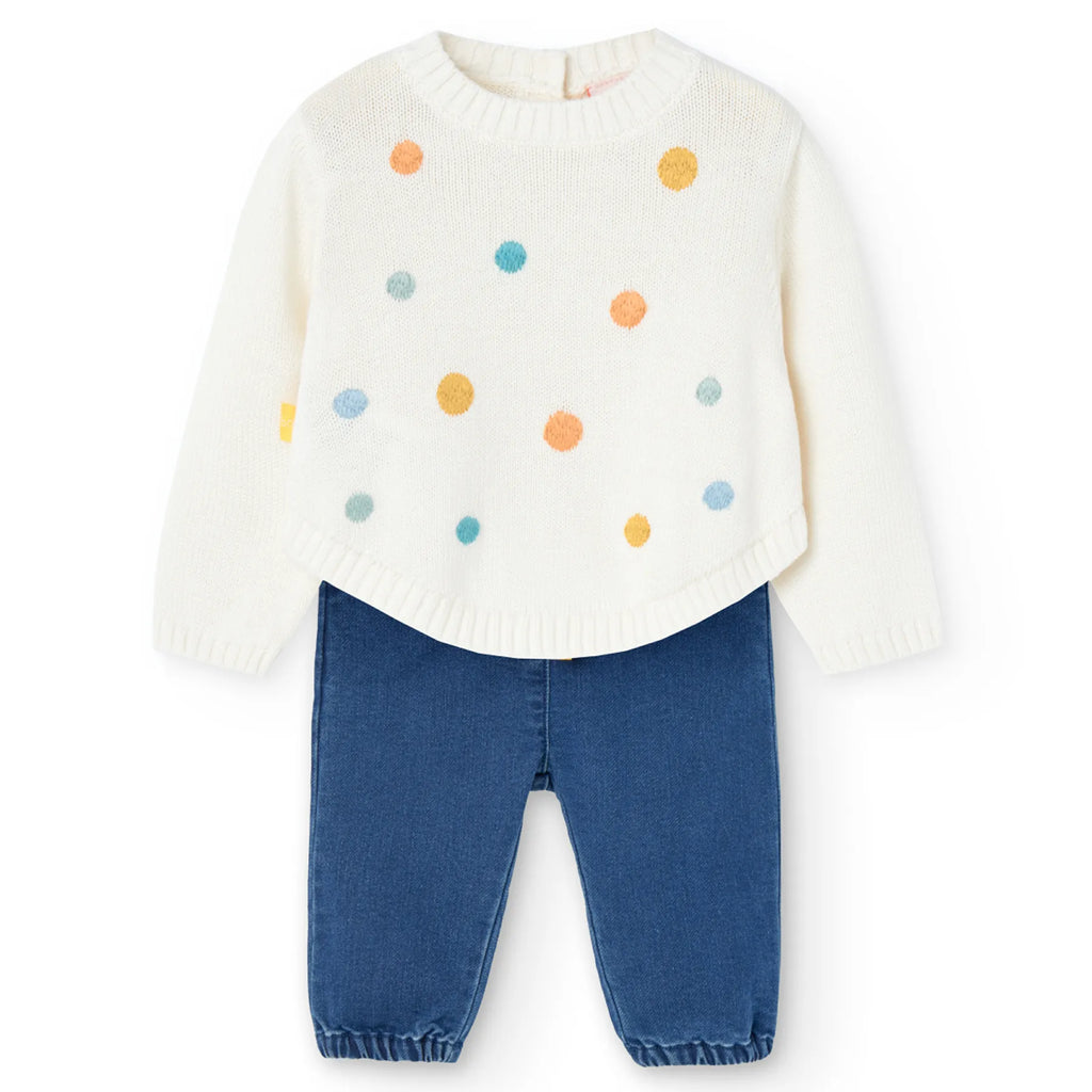 Completo maglione leggero pois e pantalone jeans