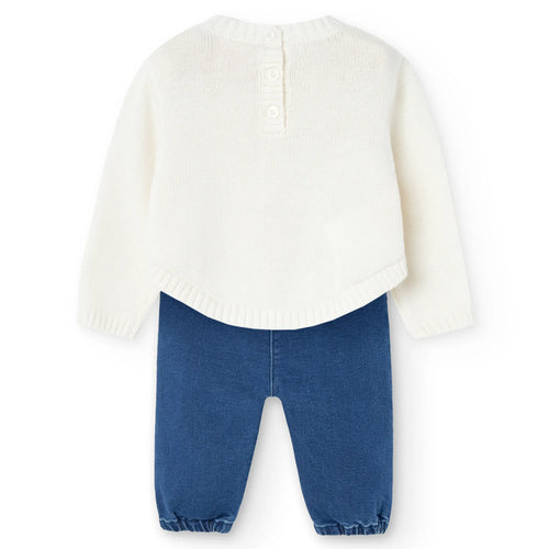 Completo maglione leggero pois e pantalone jeans