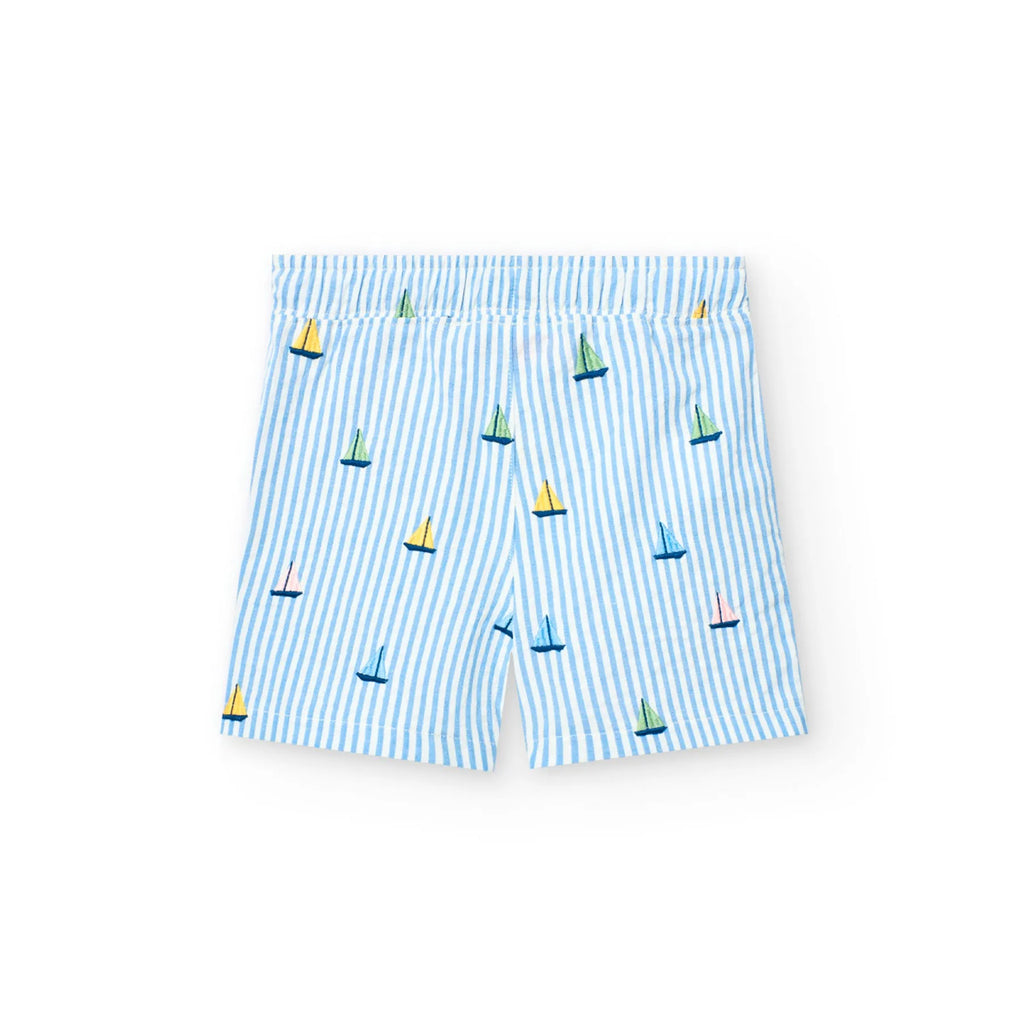 Shorts in cotone mille righe con barca a vela