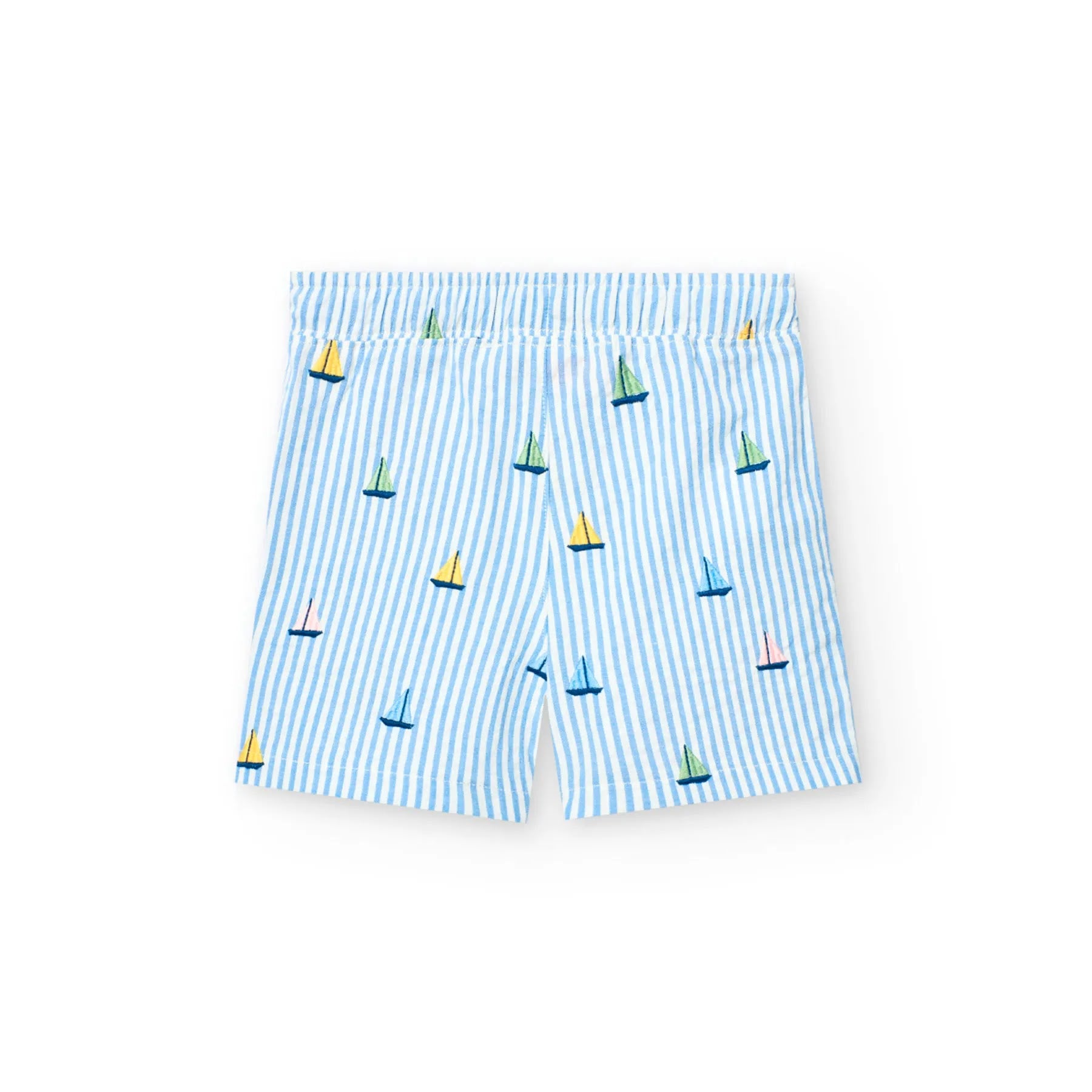 Shorts in cotone mille righe con barca a vela