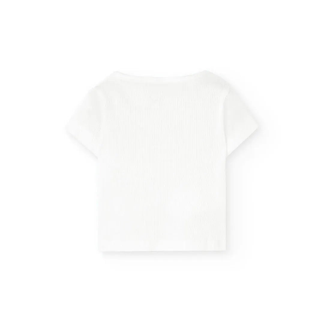 T-shirt mezza manica neonati bianca a costine