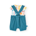 Completo t-shirt mezza manica e salopette ottanio