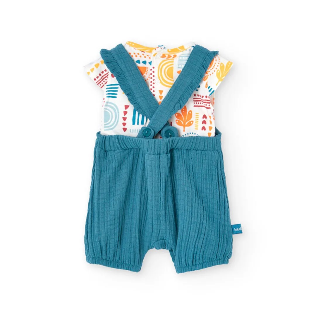 Completo t-shirt mezza manica e salopette ottanio
