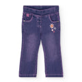 Pantaloni jeans a zampa fiori applicati viola