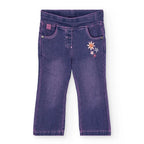Pantaloni jeans a zampa fiori applicati viola