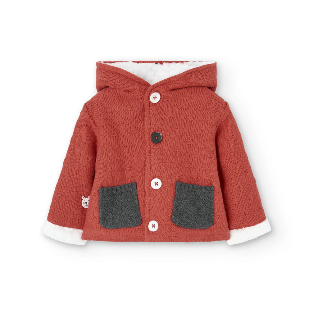 Cardigan ponpon cappuccio