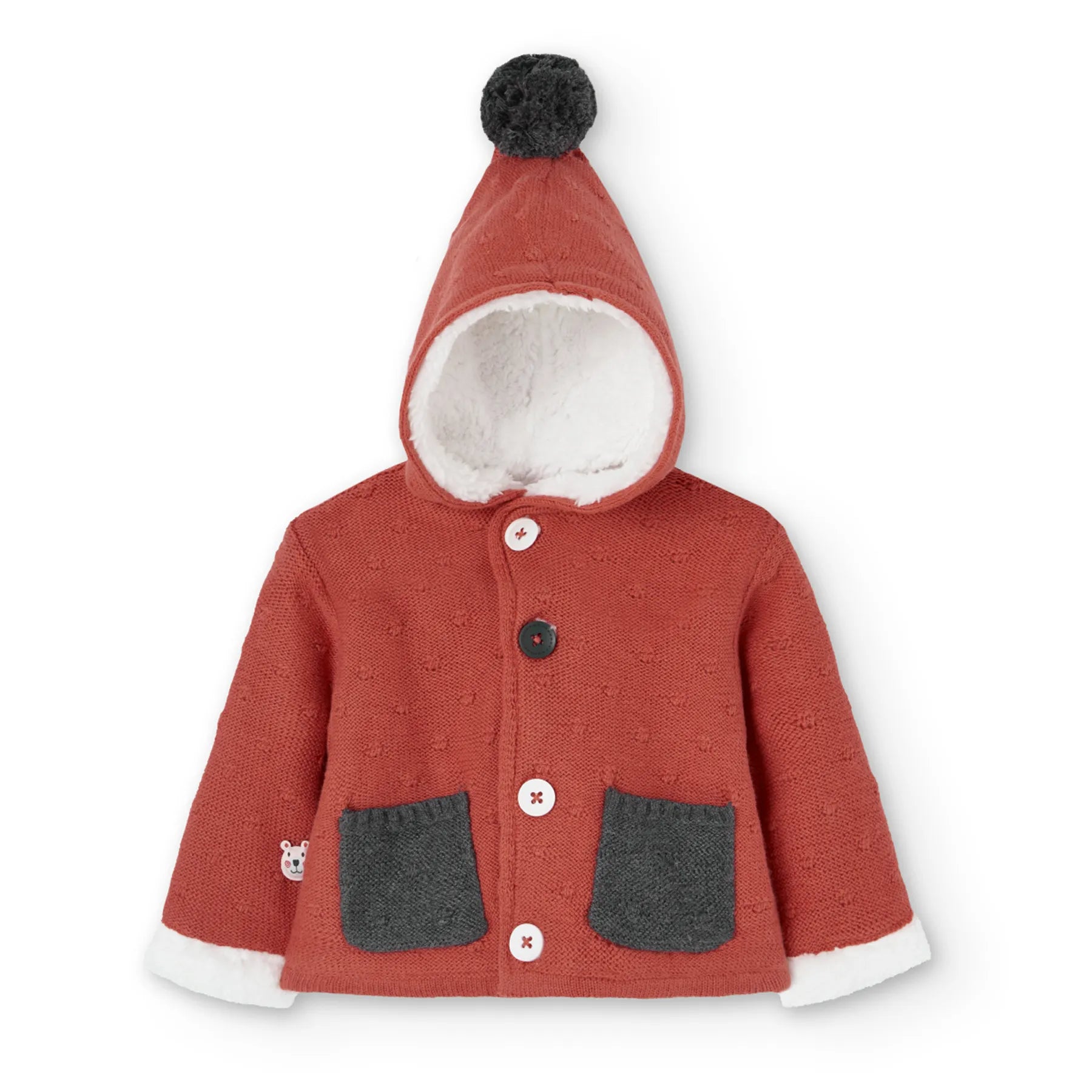 Cardigan ponpon cappuccio