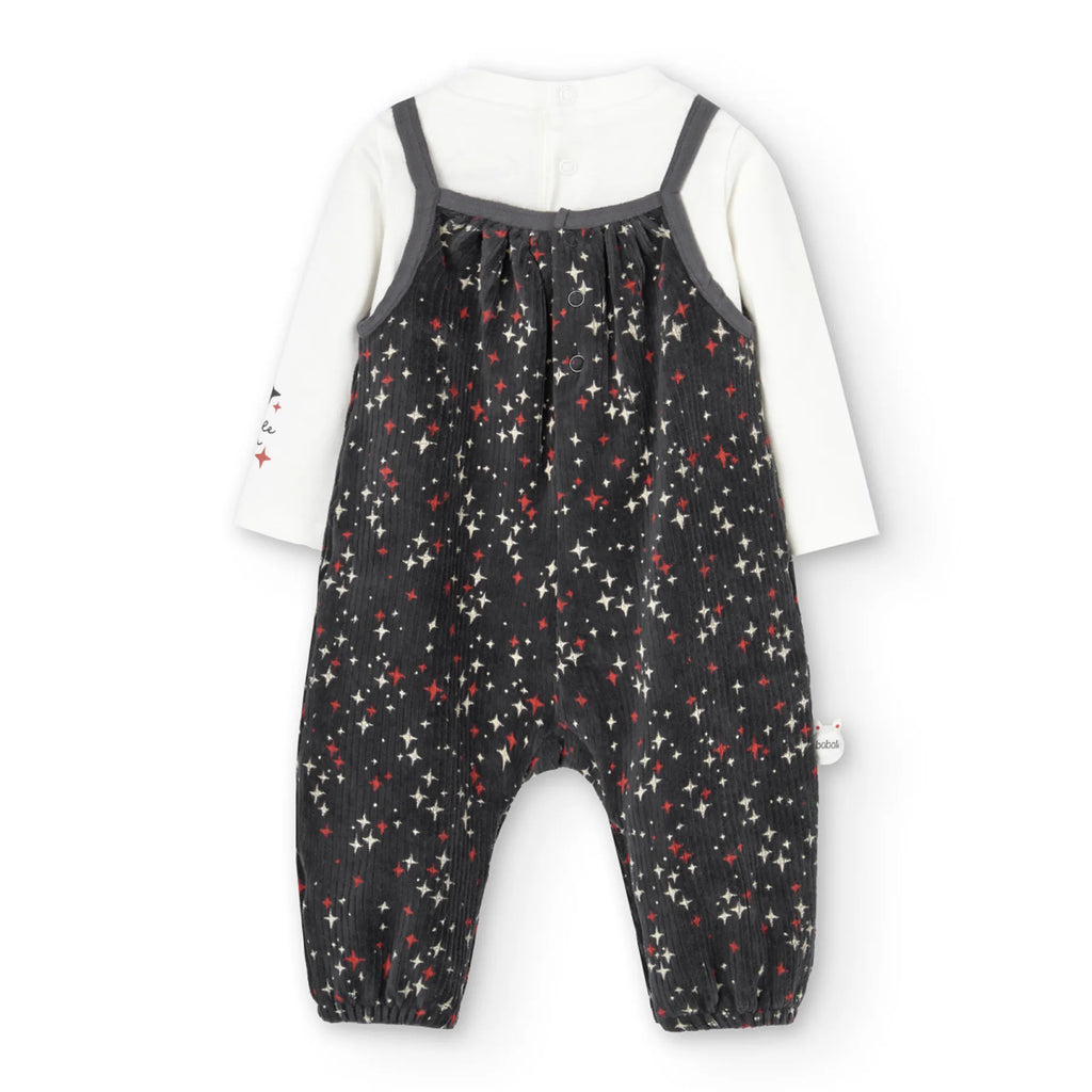 Completo body manica lunga e salopette velluto con stelle