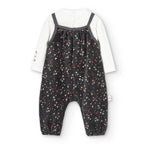 Completo body manica lunga e salopette velluto con stelle
