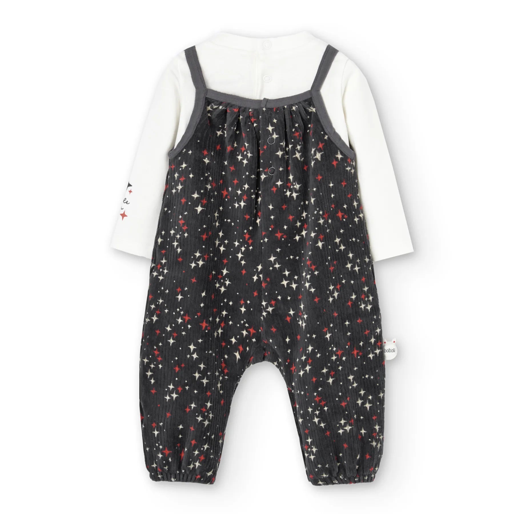 Completo body manica lunga e salopette velluto con stelle