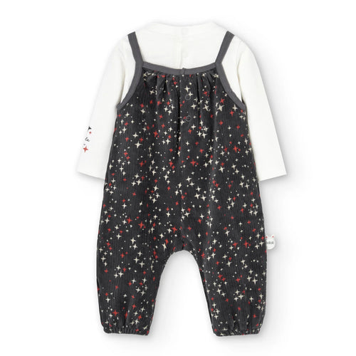 Completo body manica lunga e salopette velluto con stelle