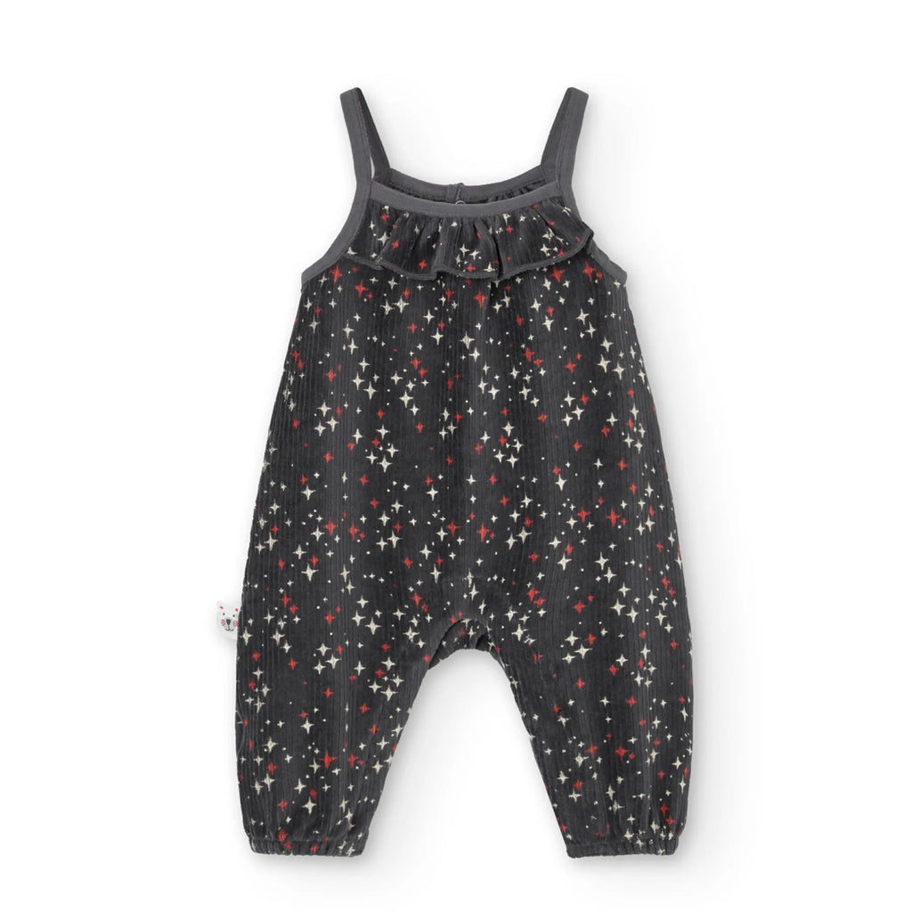 Completo body manica lunga e salopette velluto con stelle