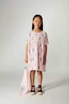 Vestito all over con bouquet e tasche rosa
