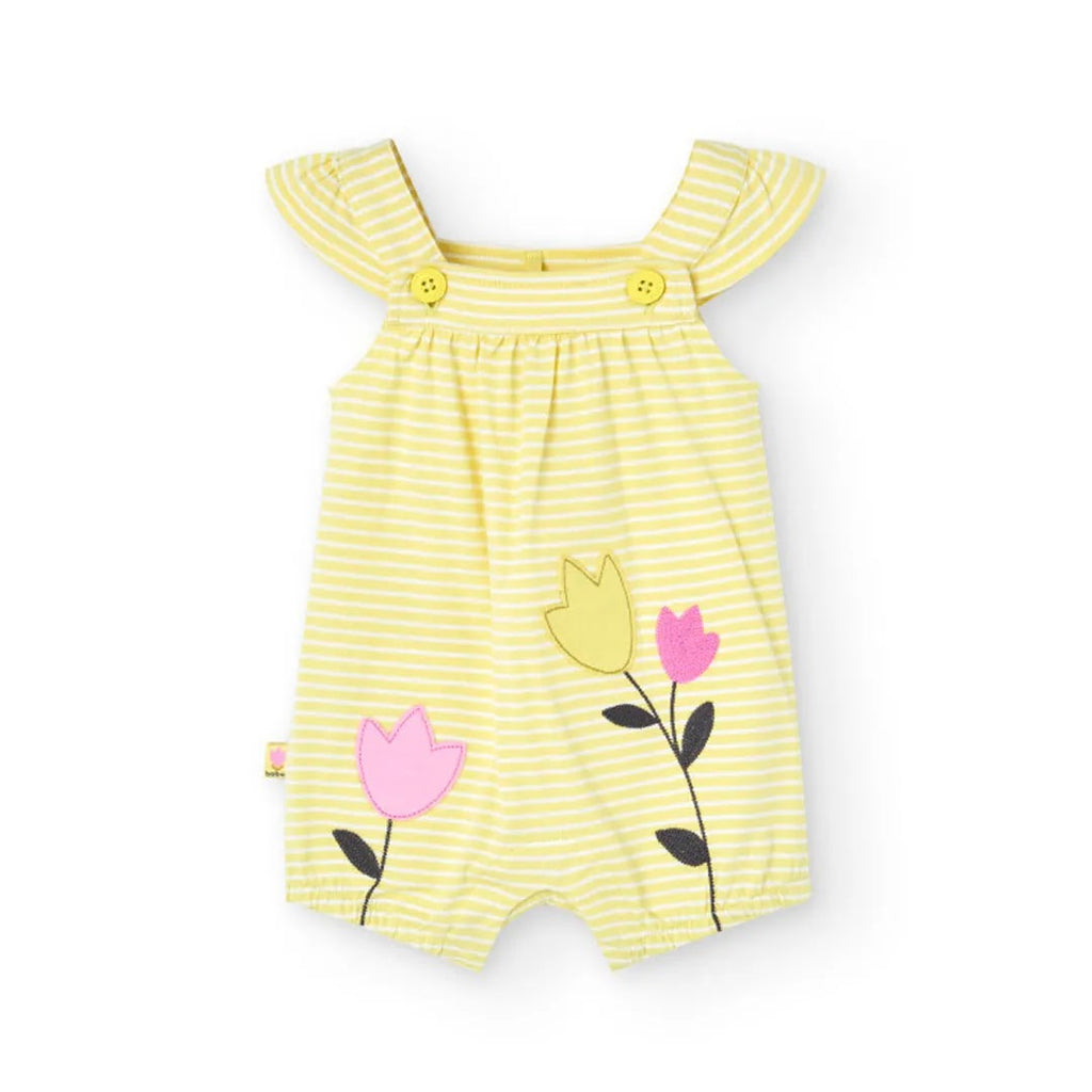 Pagliaccetto a righe giallo e bianco con tulipani
