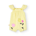 Pagliaccetto a righe giallo e bianco con tulipani