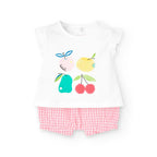 Completo t-shirt giromanica con culotte vichy rosa