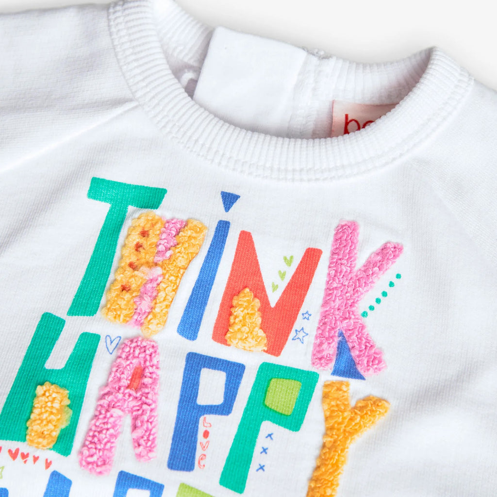 Felpa corta bianca think happy be happy