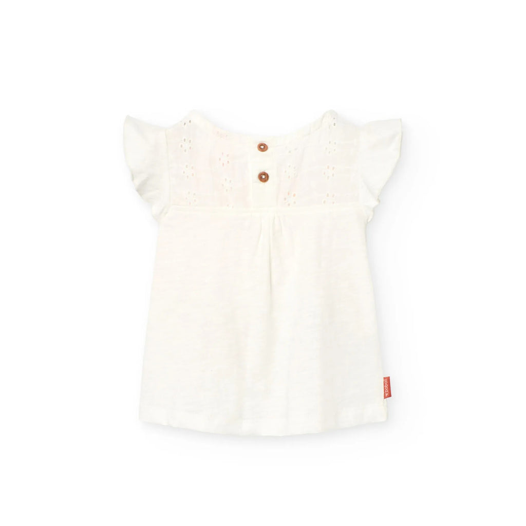 T-shirt giromanica a pois bianco