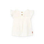 T-shirt giromanica a pois bianco