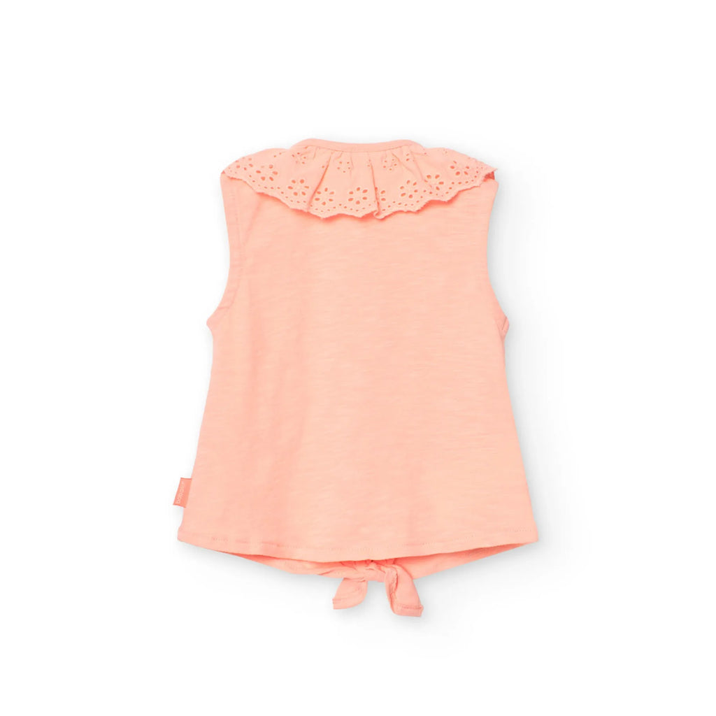 Camicia giromanica con colletto sangallo rosa