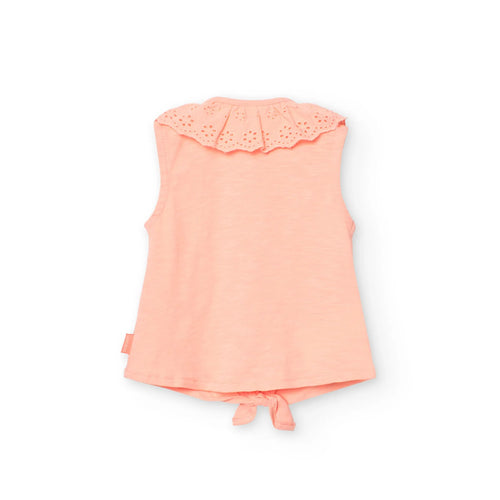Camicia giromanica con colletto sangallo rosa