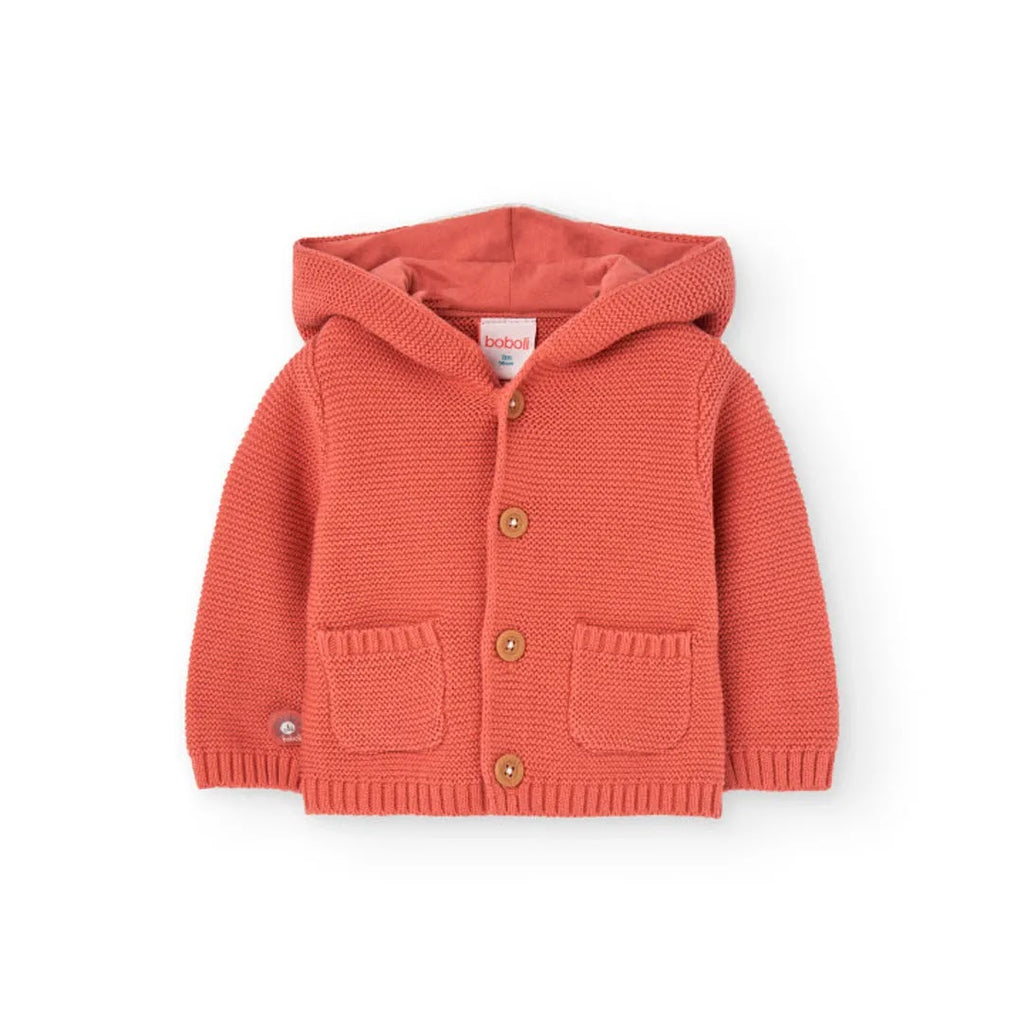 Cardigan tricot con cappuccio con orecchie 3D terracotta
