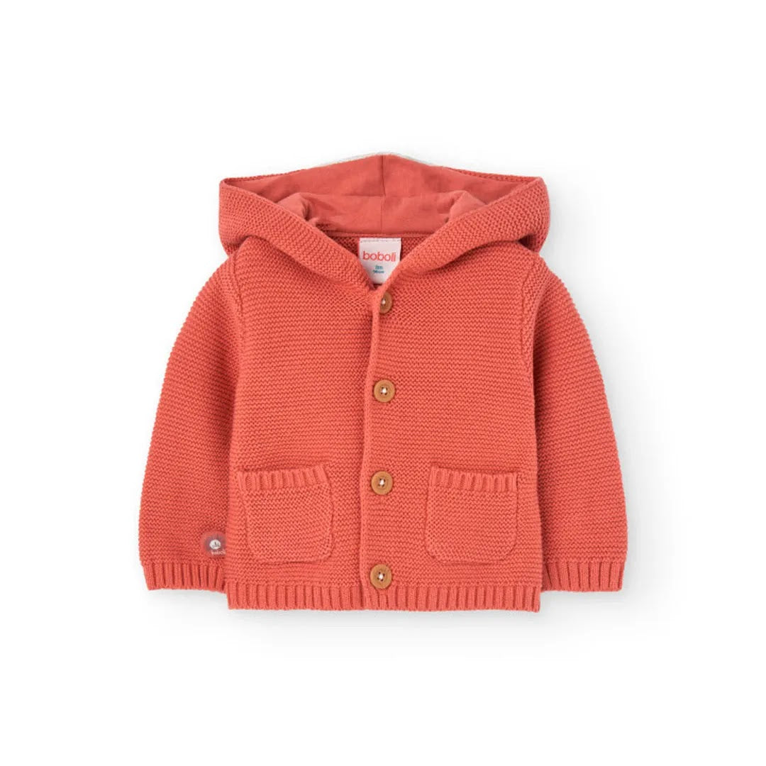 Cardigan tricot con cappuccio con orecchie 3D terracotta