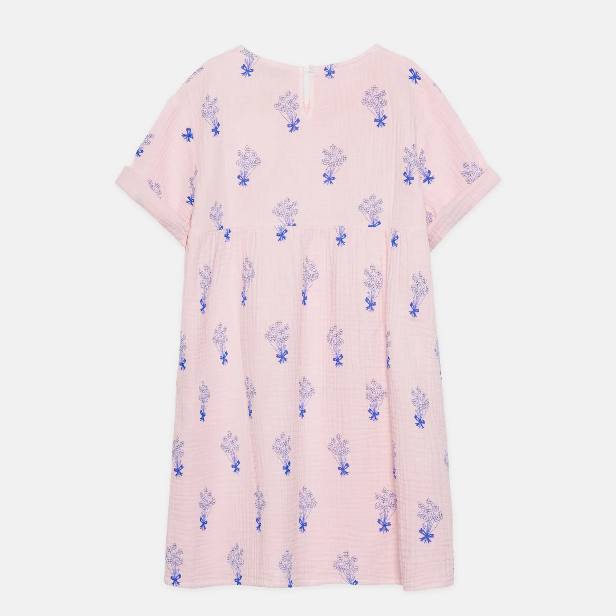 Vestito all over con bouquet e tasche rosa