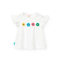 T-shirt giromanica con fiori 3D bianco