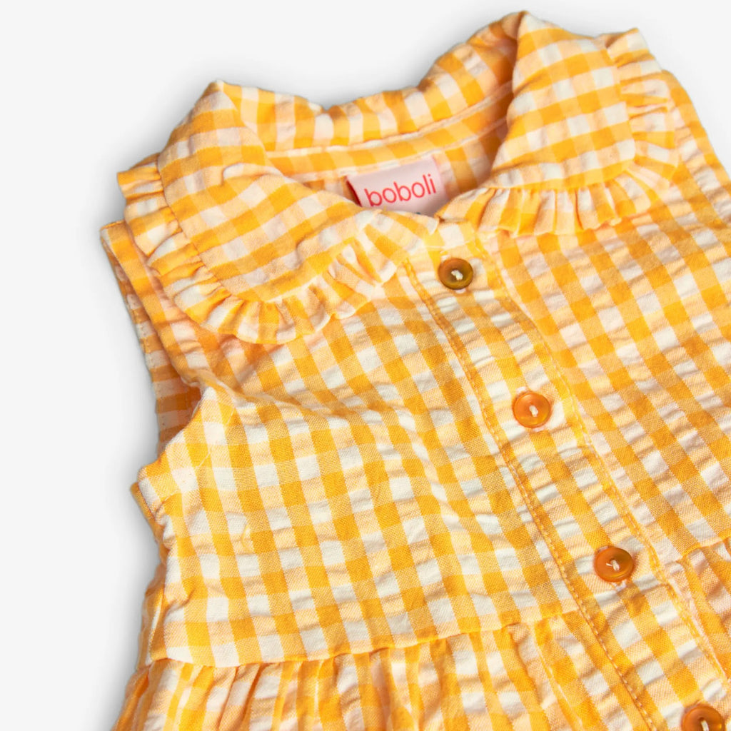 Vestito a balze vichy giallo sole