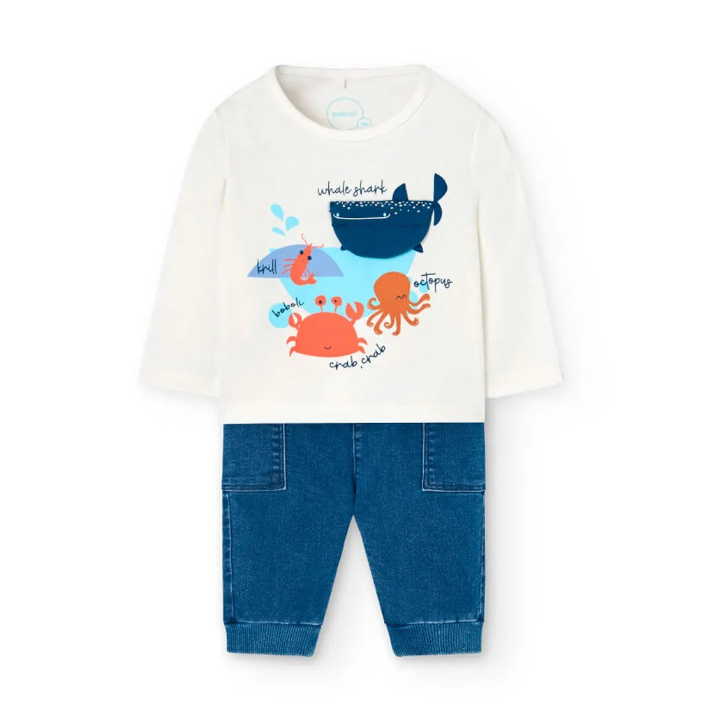 Completo t-shirt e pantalone lungo balena bianco