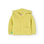 Cardigan tricot con cappuccio dinosauro giallo