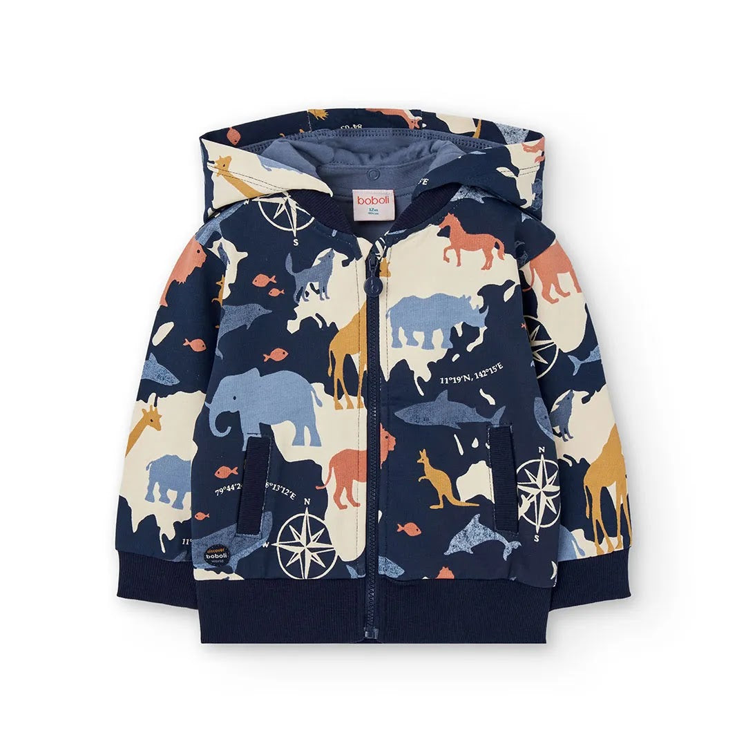 Felpa calda con cappuccio staccabile blu