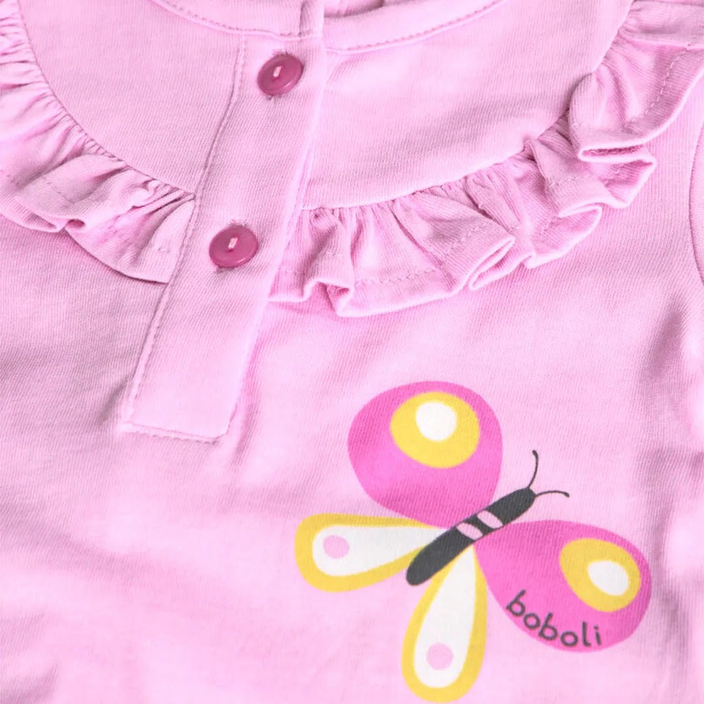Tutina manica lunga rosa con tulipani e farfalle