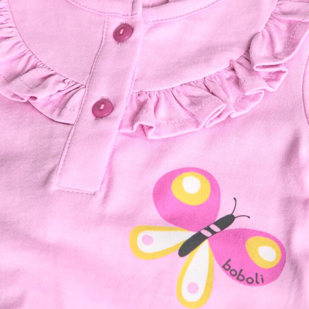 Tutina manica lunga rosa con tulipani e farfalle