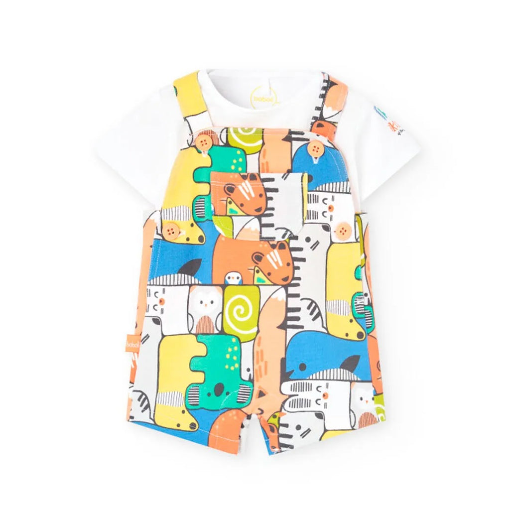 Completo t-shirt mezza manica e salopette stampa vivace