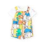 Completo t-shirt mezza manica e salopette stampa vivace