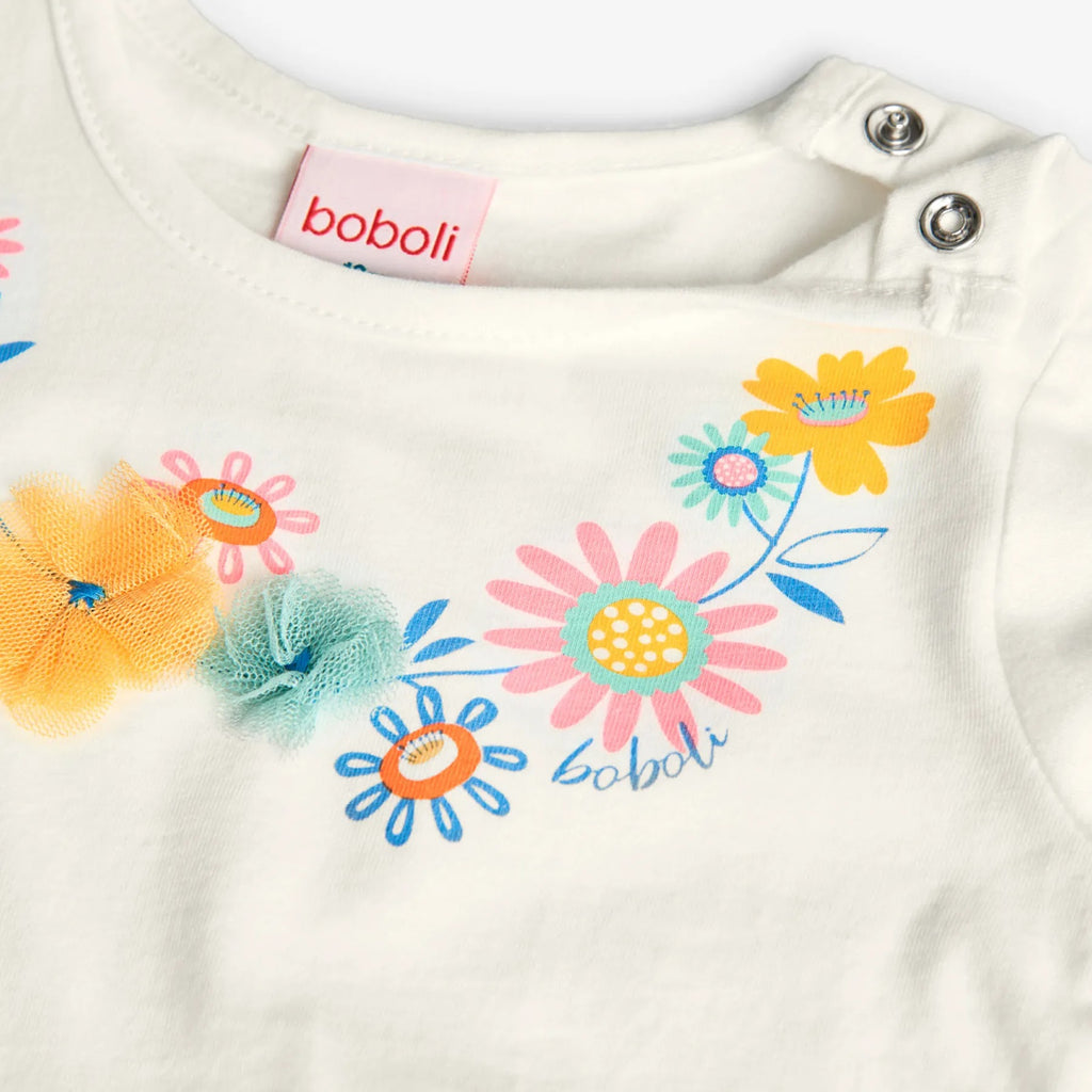 T-shirt manica lunga fiori e tulle bianco