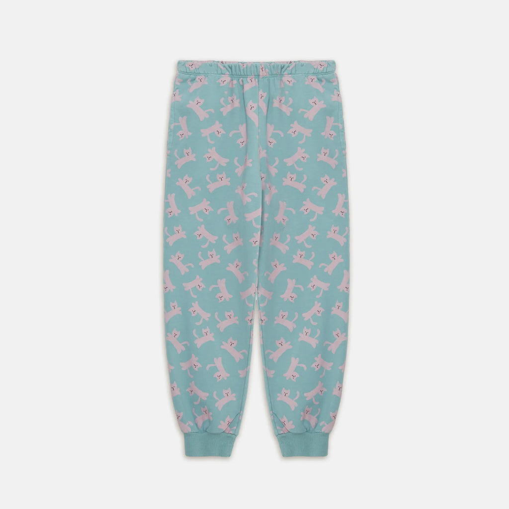 Pantaloni della tuta stampa gatti verde chiaro