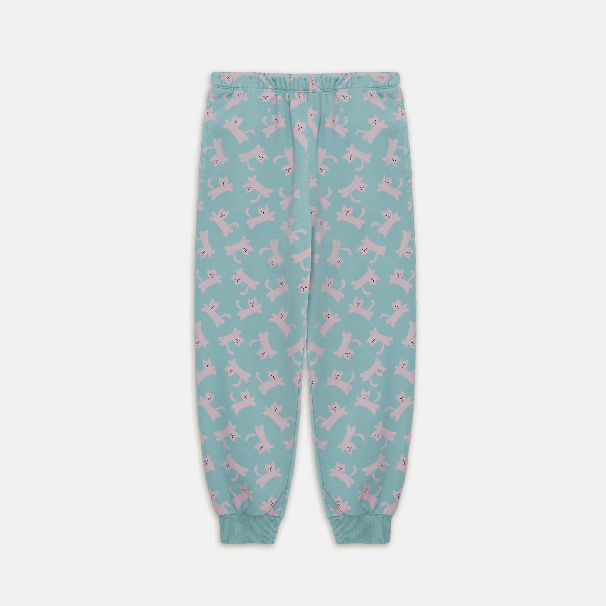 Pantaloni della tuta stampa gatti verde chiaro