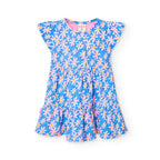 Vestito a fiori con balze blu vivace