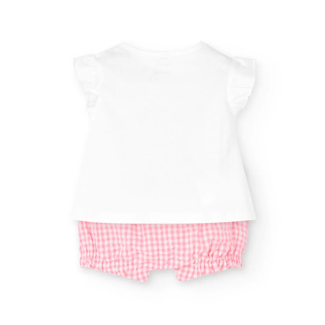 Completo t-shirt giromanica con culotte vichy rosa
