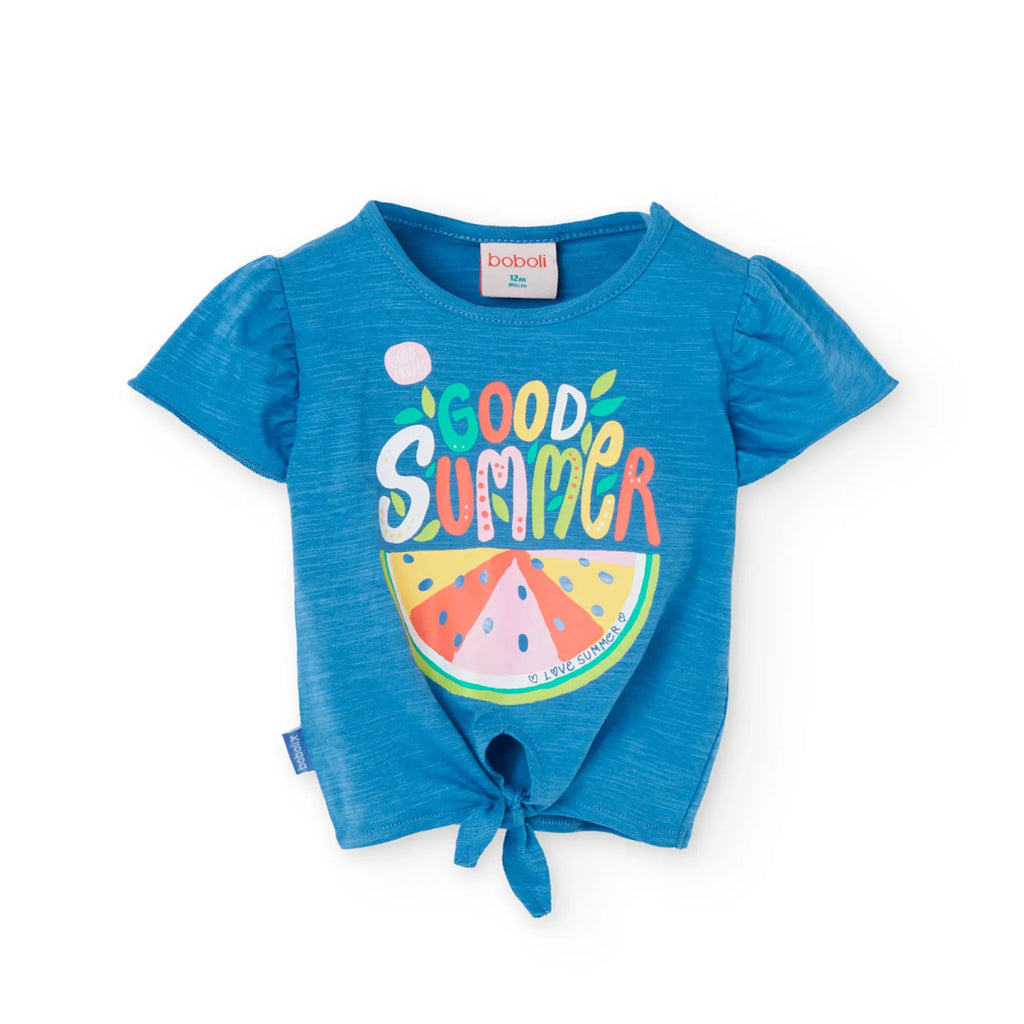 T-shirt mezza manica con nodo good summer indaco