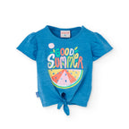 T-shirt mezza manica con nodo good summer indaco