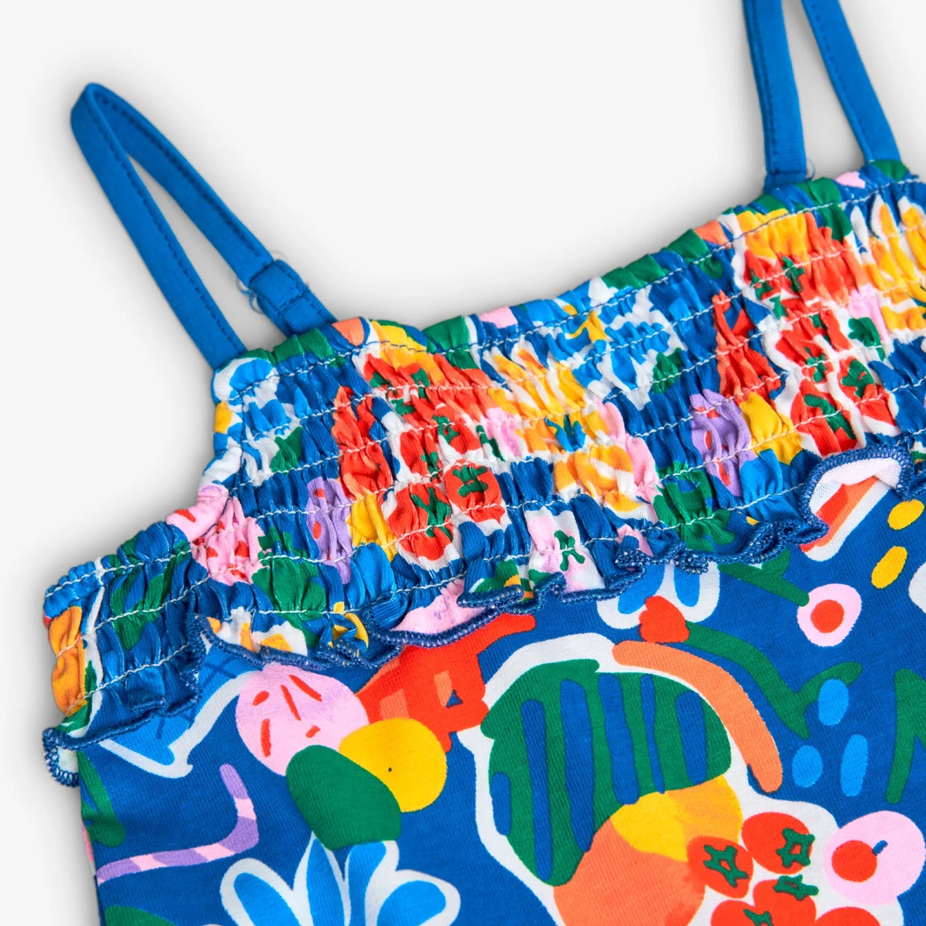 Tutina corta con bretelle frutta blu