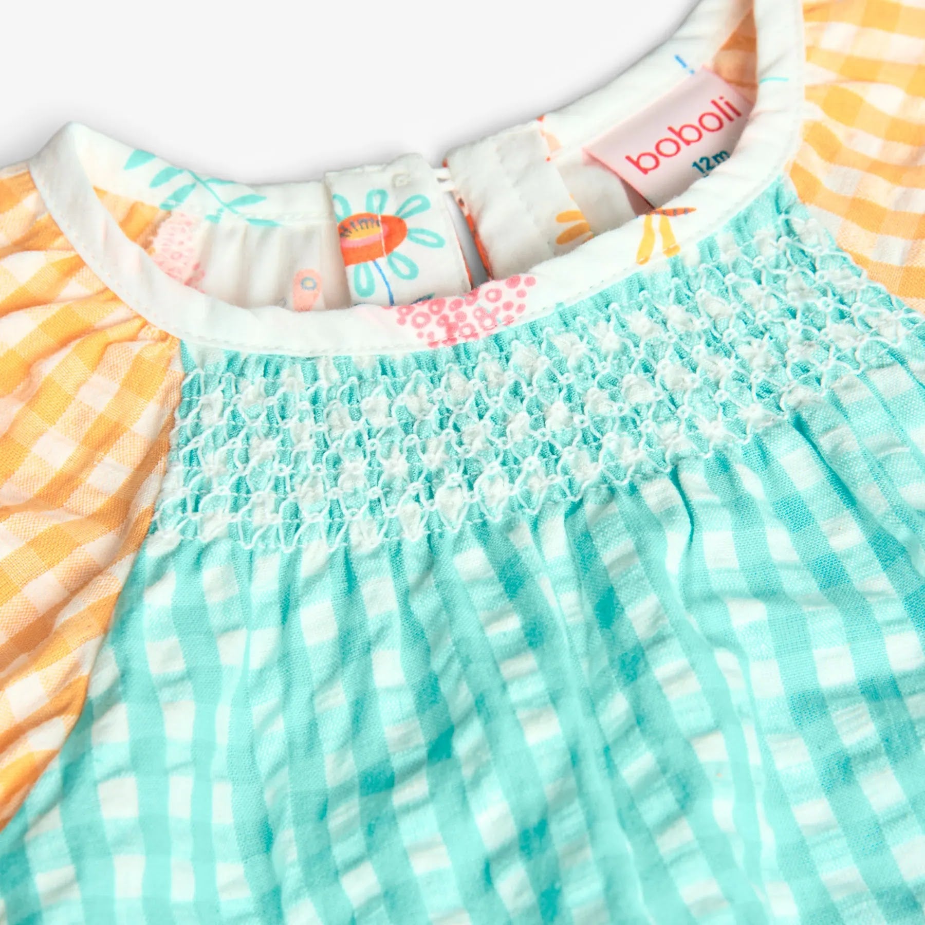 Blusa mezza manica vichy e stampa quadri