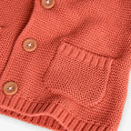 Cardigan tricot con cappuccio con orecchie 3D terracotta