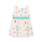 Vestito bianco con dettagli turchesi